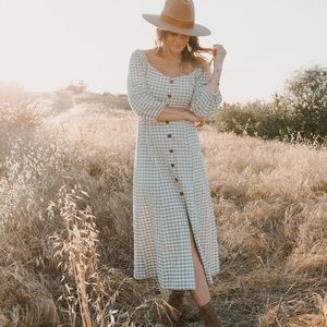 Rylee & Cru Lily Midi Dress in Olive Gingham